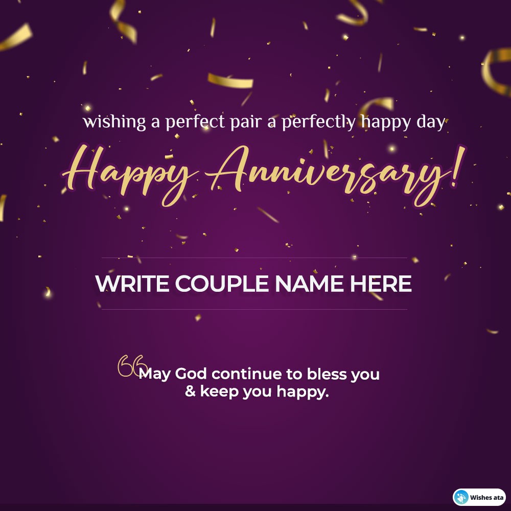 Dark purple with golden confetti happy anniversary card