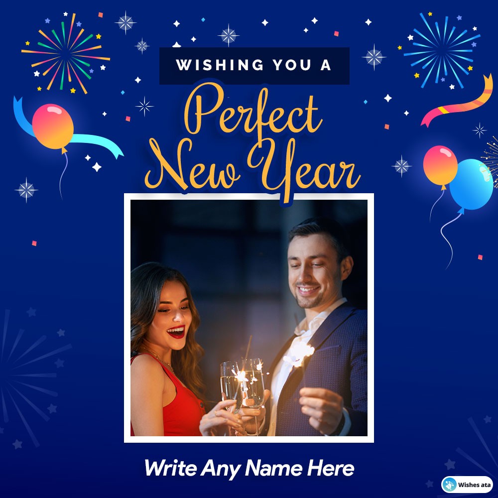 Happy New Year firecrackers vector with your photo and name